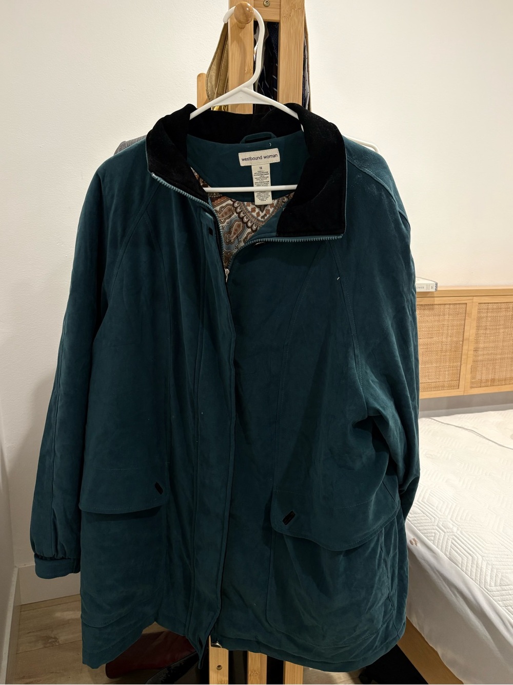 Westbound Teal Suede-Look Bomber Jacket with Black Collar